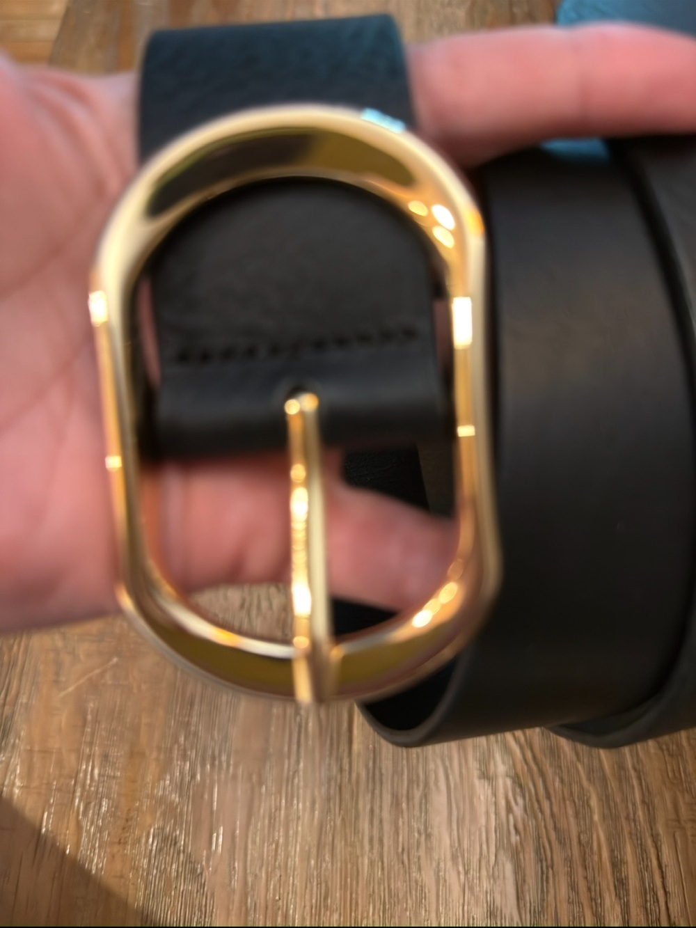 J. Crew Black Leather Belt with Gold Oval Buckle - Picture 2 of 4